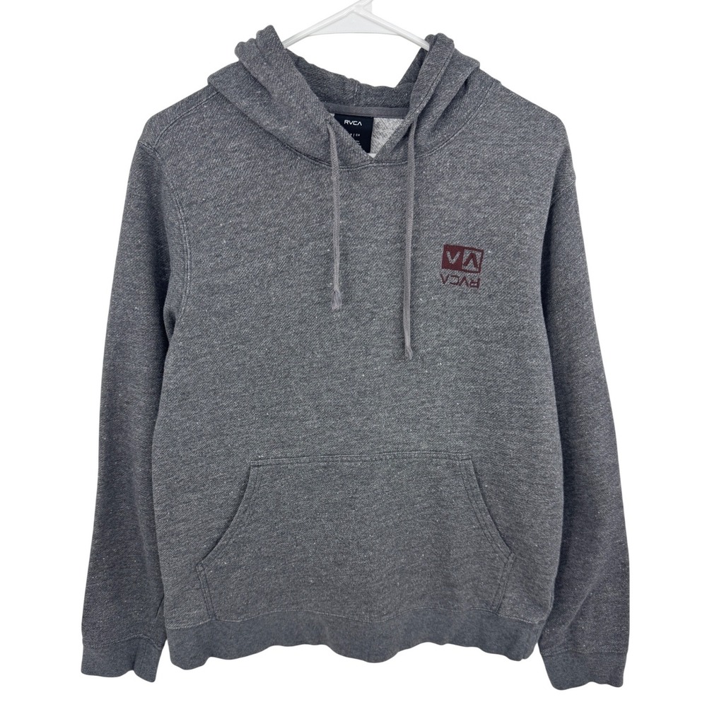 RVCA Mens Heather Gray Fleece Pullover Hoodie Sweatshirt Small Logo Gray S